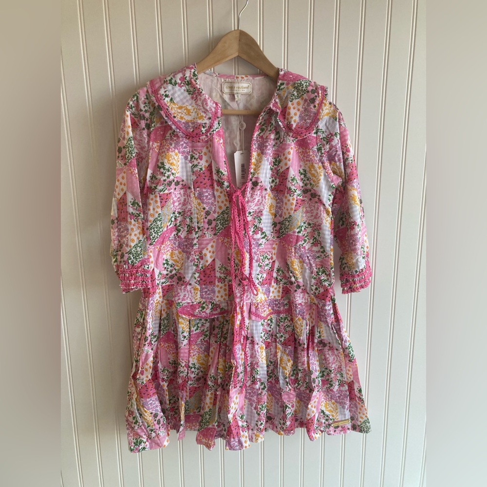 SIMPLY SOUTHERN  Pink Floral Patchwork Ricrac Dress Size XS NWT